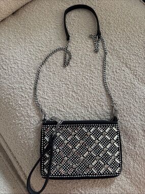 Studded Black Crossbody Bag with Silver Chain